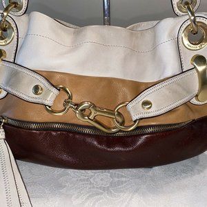 B. Makowsky Color Block Leather Satchel Tote